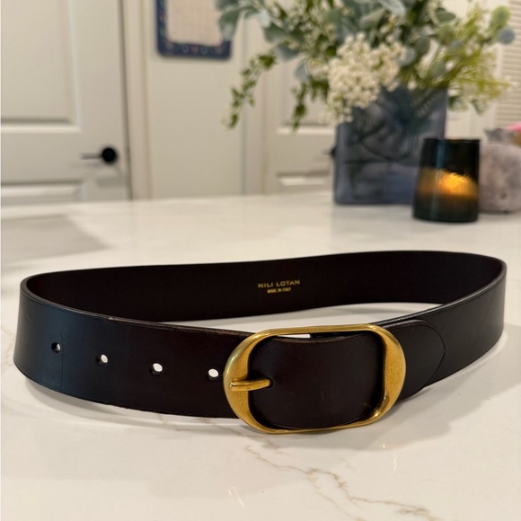 Nili Lotan Accessories - Nili Lotan Dark Brown Leather Belt with Gold Buckle
